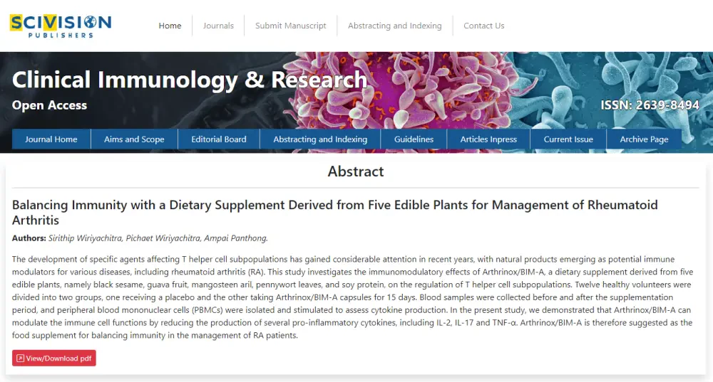 Balancing Immunity with a Dietary Supplement Derived from Five Edible Plants for Management of Rheumatoid Arthritis